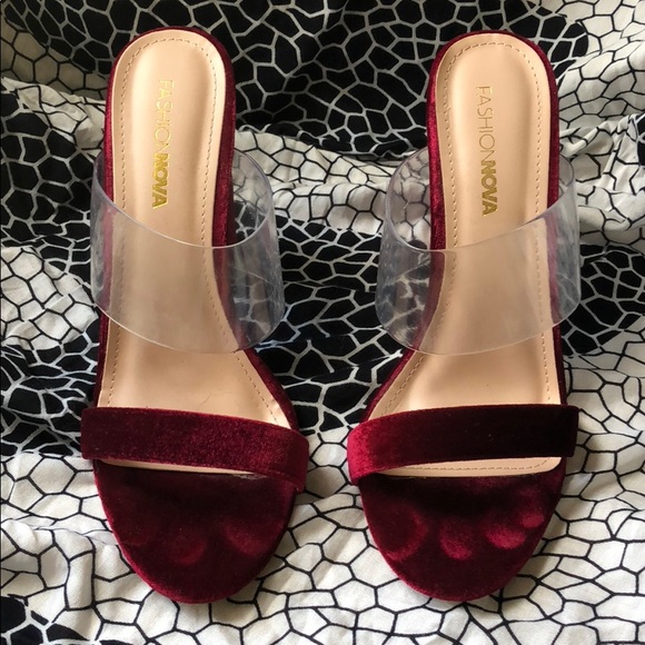 Fashion Nova Red Velvet Slip On Heels - Picture 2 of 4